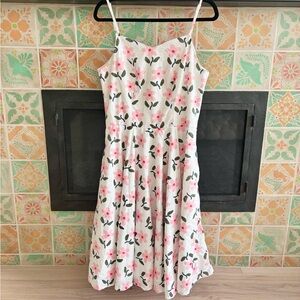 Magnolia Place floral print eyelet Midi dress side pockets Lined Size L